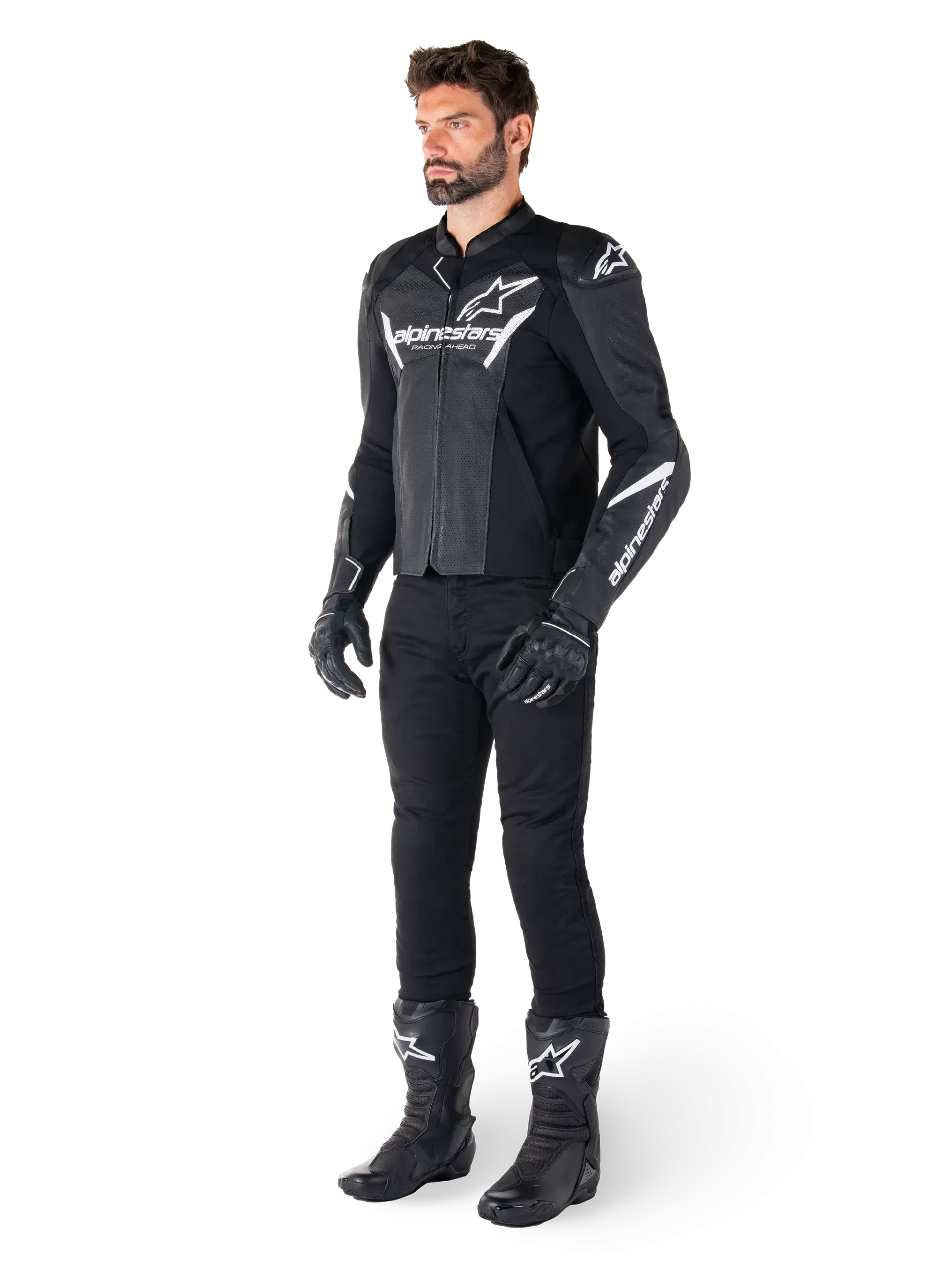 Alpinestars Faster V3 Airflow Leather Jacket – Black/White Premium Motorcycle Gear