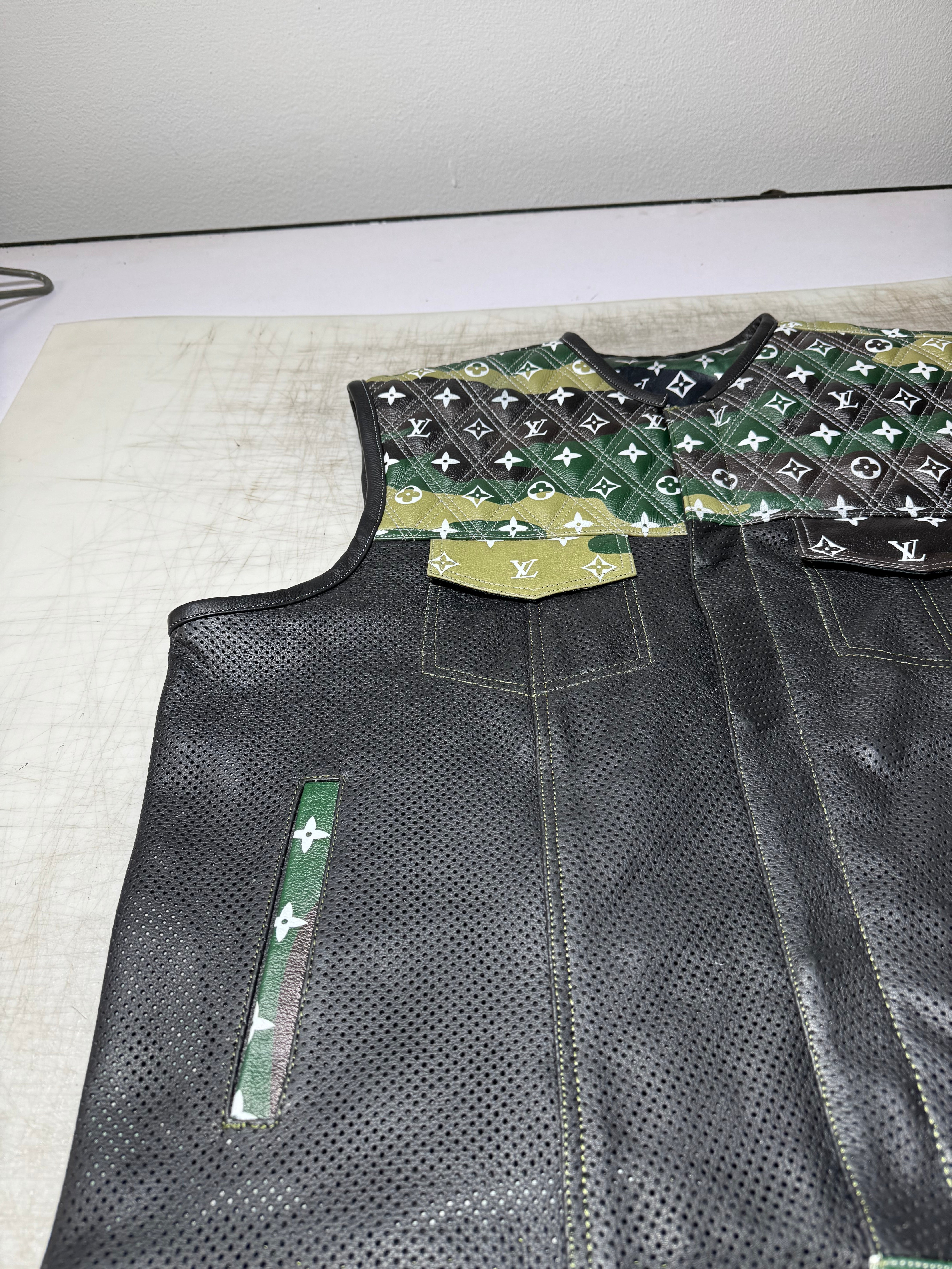 Lo*uis Vuit**n
 Camo & Black Perforated Leather Vest - LEATHER CHAPTER