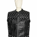 Premium Black Leather Biker Vest – Quilted Monogram Design
