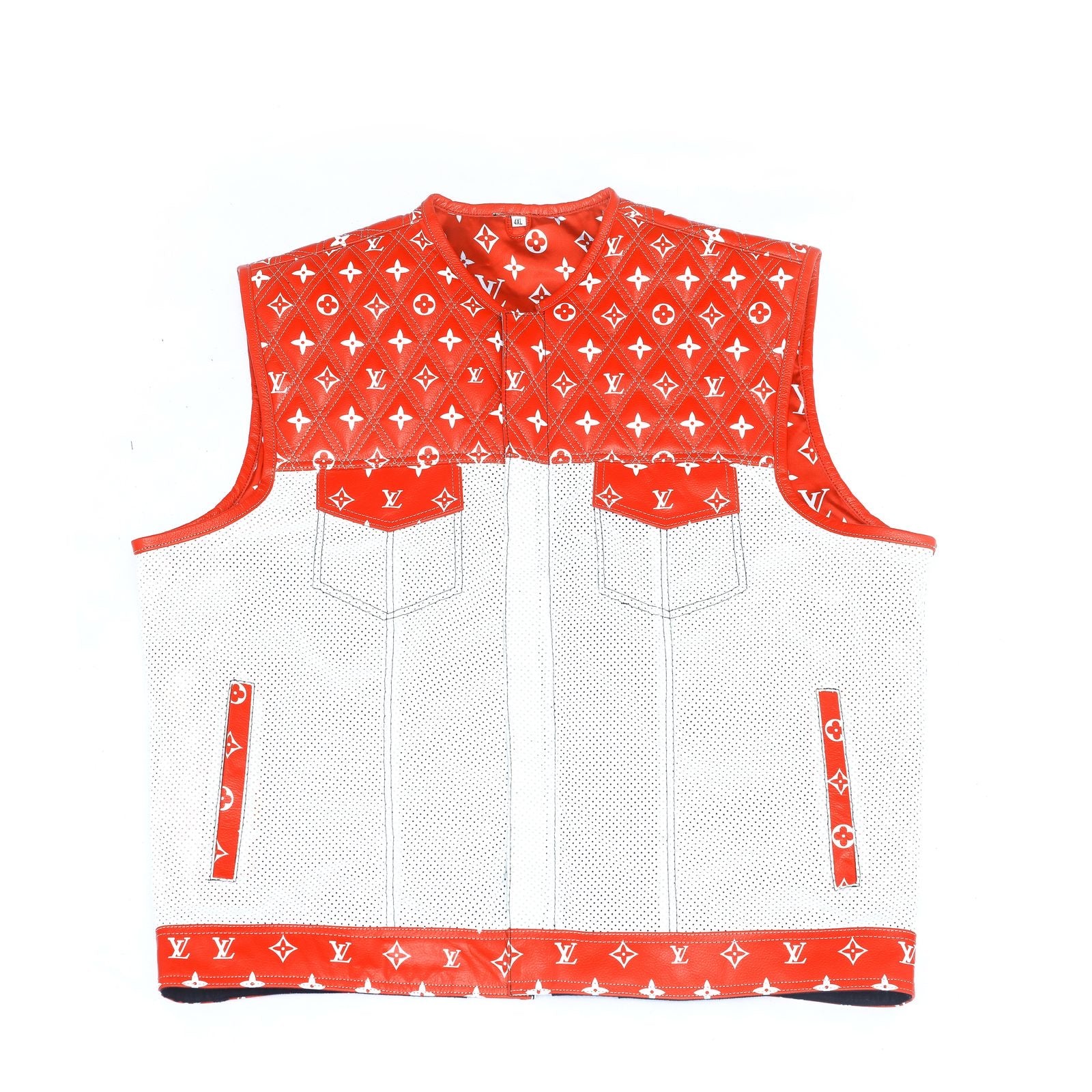 Lo*uis Vuit**n
 Red & White perforated Leather Vest - LEATHER CHAPTER