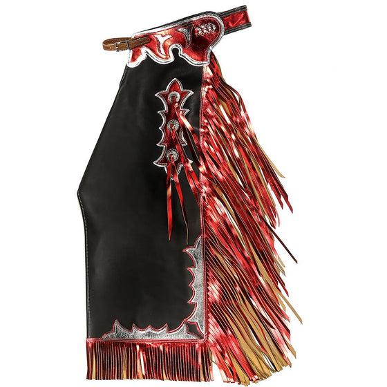 Saddle Barn Tack Pro Rodeo Chap w/Black/Red Metallic