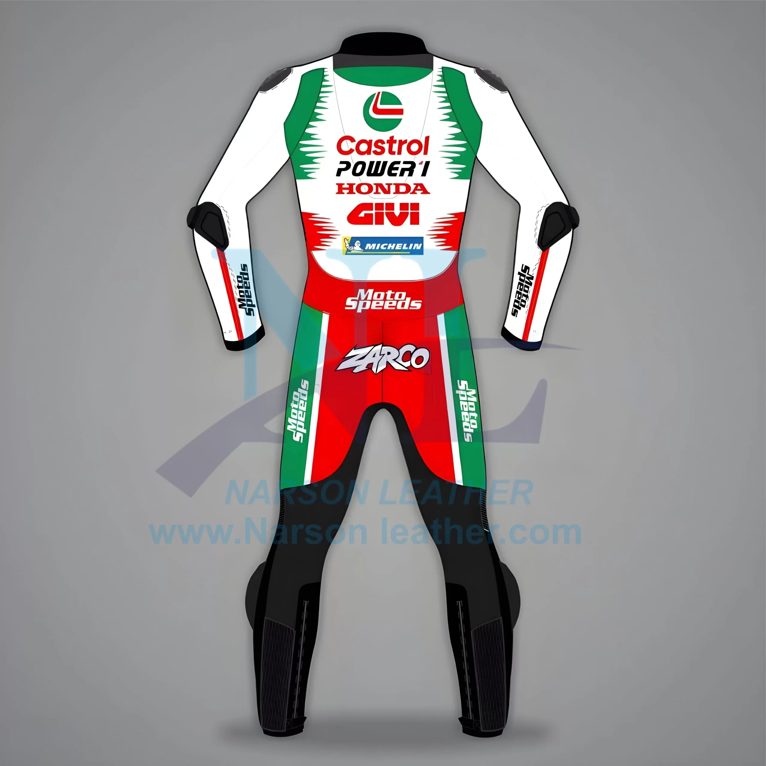 Honda Castrol MotoGP Leather Racing Suit – Green, Red & White
