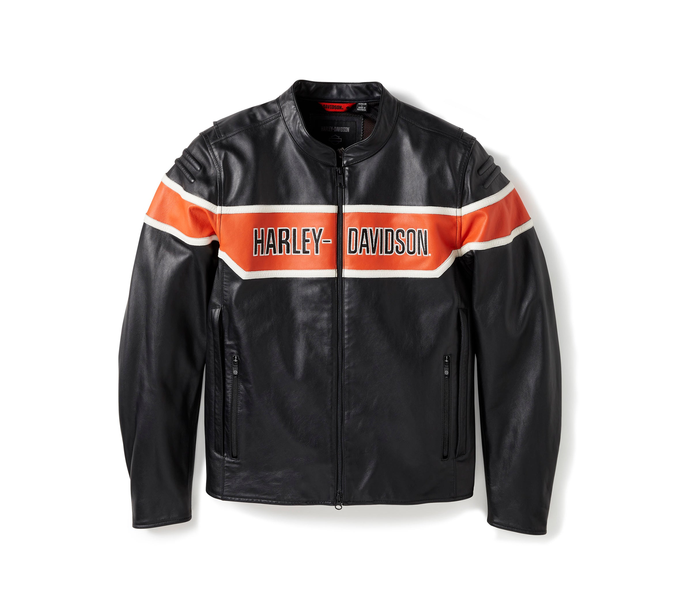 Harley Davidson Black & Orange Genuine Leather Biker Jacket