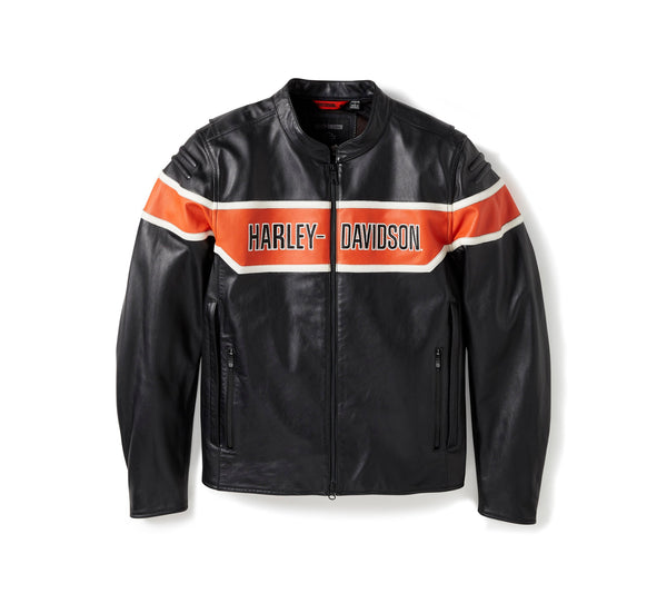 Ha**ey Da**on Black & Orange Genuine Leather Biker Jacket