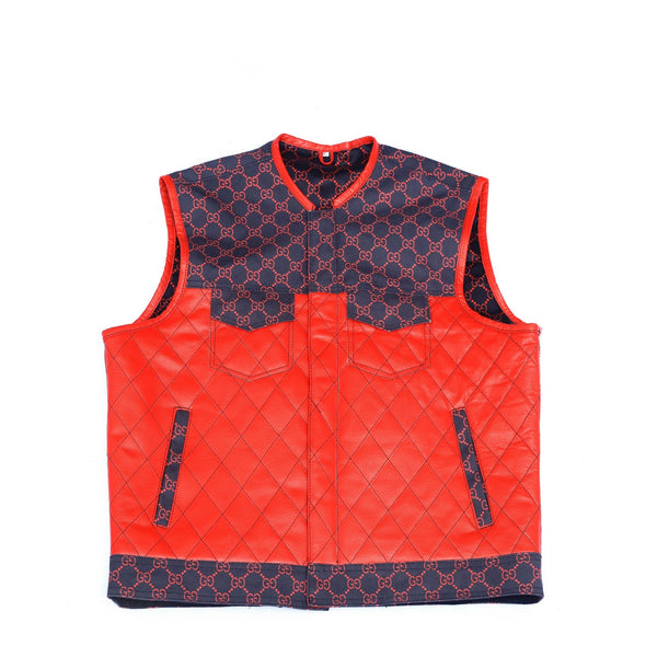 G*cci
 Canvas with Red Leather Diamond Stitching