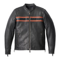 Harley-Davidson Men's Black Leather Motorcycle Jacket - Orange & Grey Racing Stripe