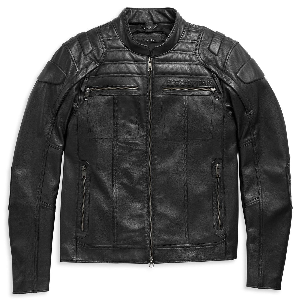 Ha**ey-Da**on Men's Black Leather Biker Jacket - Quilted Shoulders & Sleek Minimalist Design