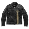Harley-Davidson Men's Black Leather Cafe Racer Jacket - Gold Stripes & Quilted Accents
