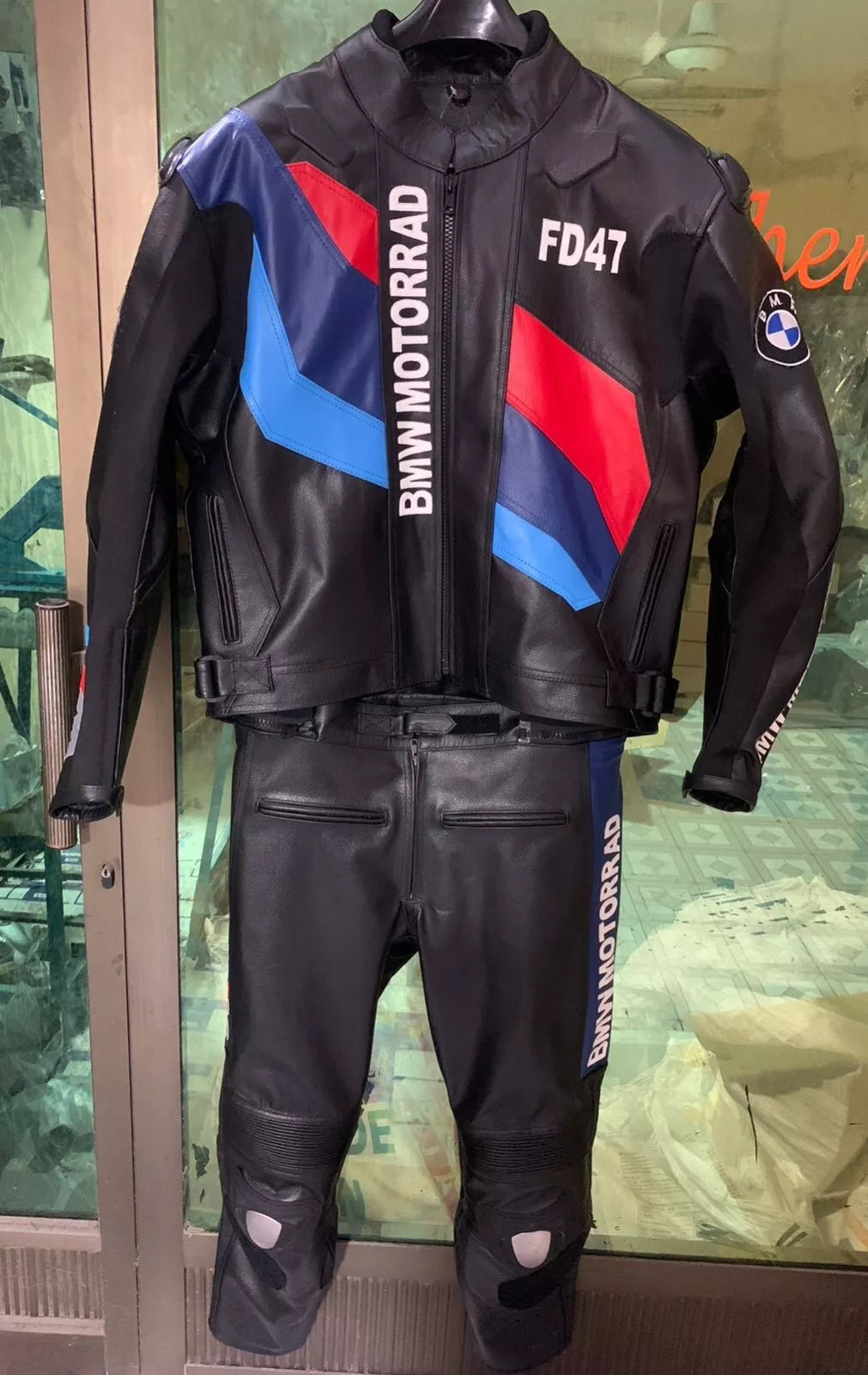 BMW Motorrad Black Racing Motorcycle 2 Piece Genuine Cowhide Leather Suit