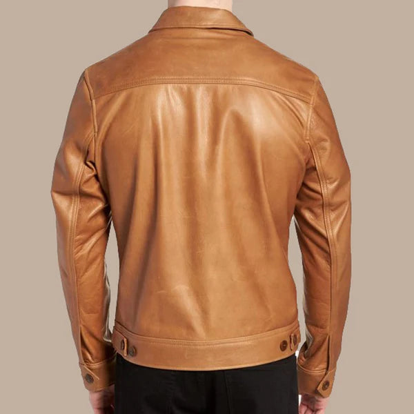 Men's Buttery Soft Brown Leather Bomber Jacket