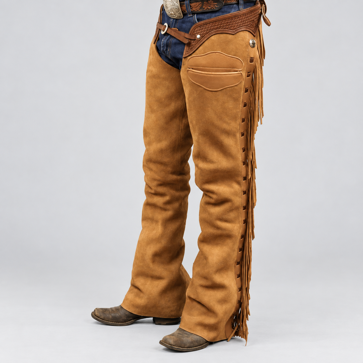 Leather Chap Golden Brown Suede Fringes Style Braided Chap Western Cowboy Chap Horse Riding Chap Rodeo Chap Gifts For Men , Gifts For Cowboy