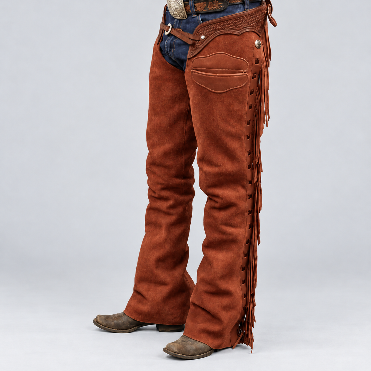 Leather Chap Golden Brown Suede Fringes Style Braided Chap Western Cowboy Chap Horse Riding Chap Rodeo Chap Gifts For Men , Gifts For Cowboy