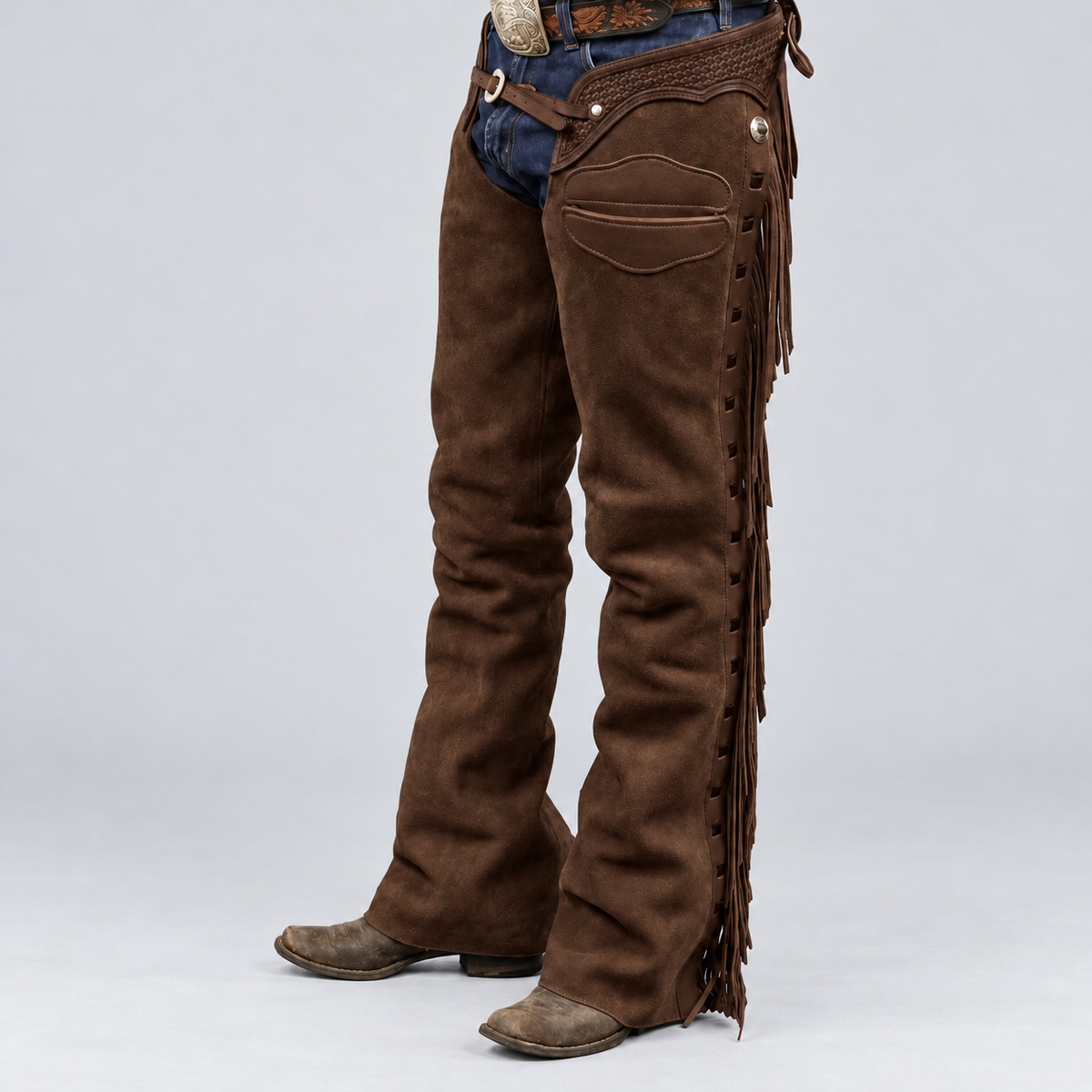 Leather Chap Golden Brown Suede Fringes Style Braided Chap Western Cowboy Chap Horse Riding Chap Rodeo Chap Gifts For Men , Gifts For Cowboy