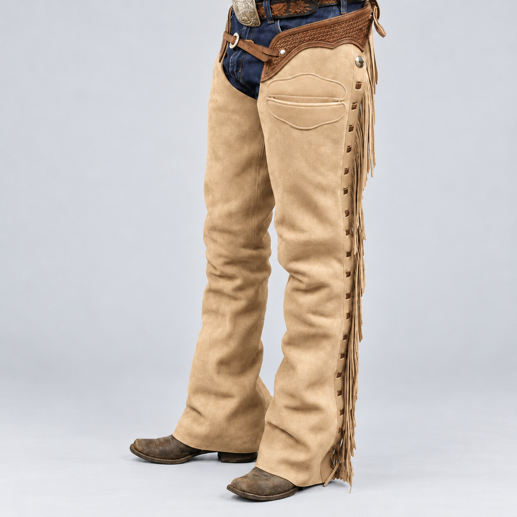 Leather Chap Golden Brown Suede Fringes Style Braided Chap Western Cowboy Chap Horse Riding Chap Rodeo Chap Gifts For Men , Gifts For Cowboy
