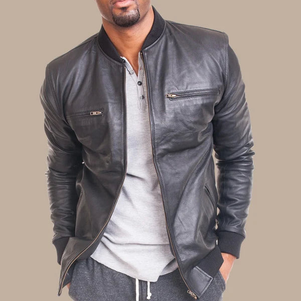 Classic Leather Bomber Jacket For Men