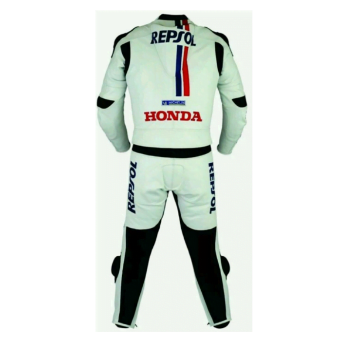 Honda Repsol Racing White Motorcycle Riding Gear Cowhide Leather Suit