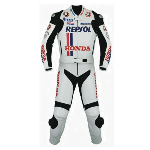 Honda Repsol Racing White Motorcycle Riding Gear Cowhide Leather Suit