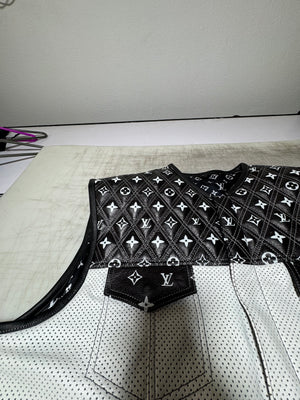 LO*UIS VUIT**N WHITE LEATHER DIAMOND STITCHING WITH BLACK PERFORATED LEATHER - LEATHER CHAPTER