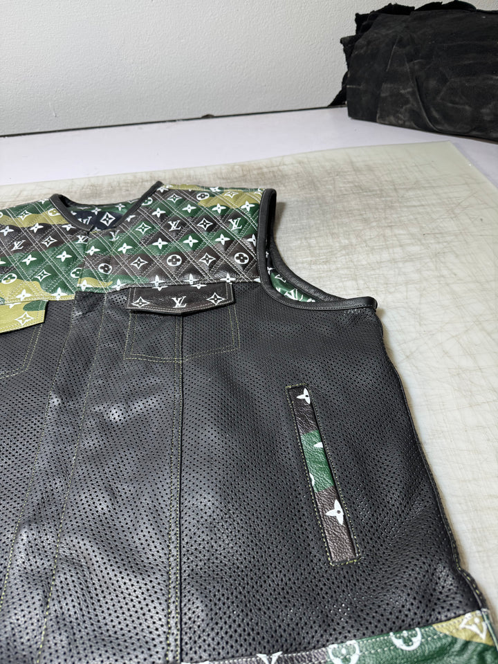 Lo*uis Vuit**n
 Camo & Black Perforated Leather Vest - LEATHER CHAPTER
