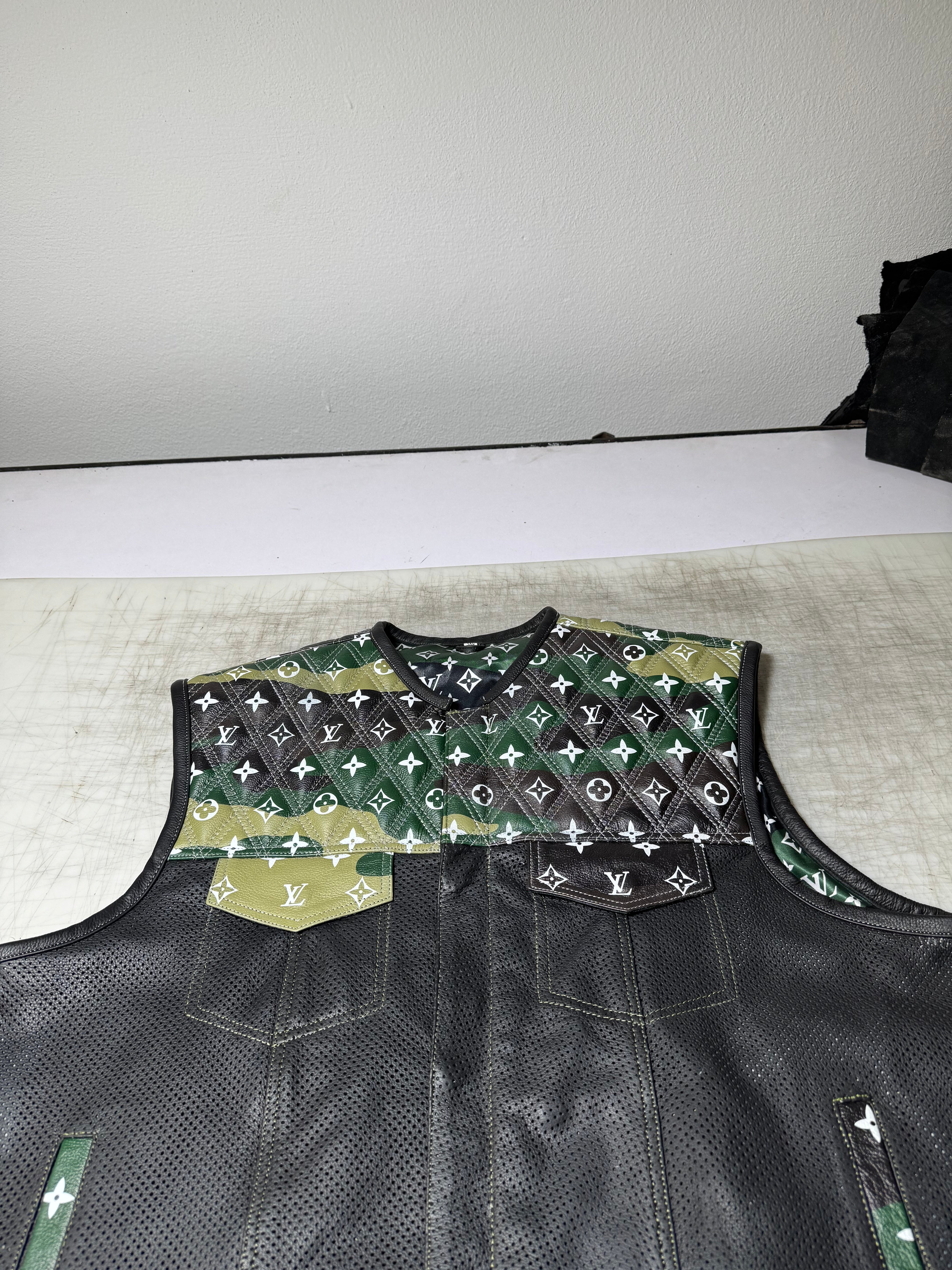 Lo*uis Vuit**n
 Camo & Black Perforated Leather Vest - LEATHER CHAPTER