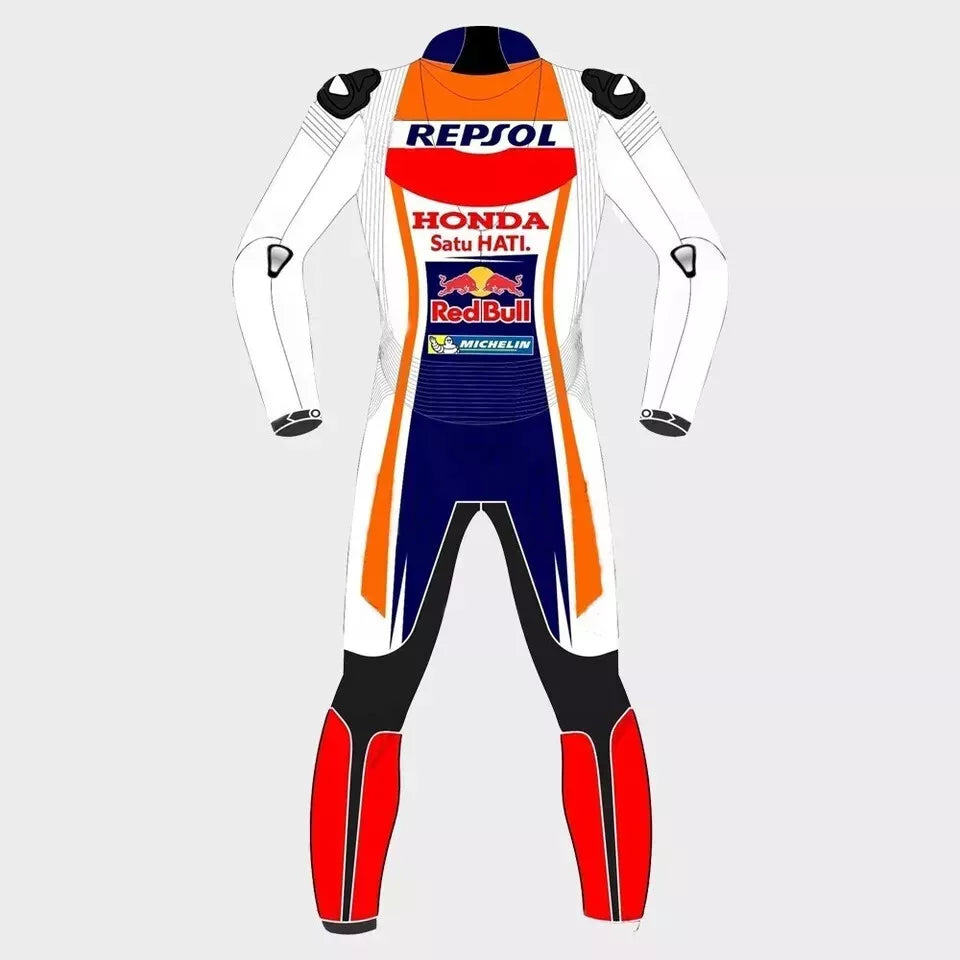 Honda Repsol Racing Motorcycle Red Bull 1 Piece Full Body Genuine Cowhide Leather Biker Suit