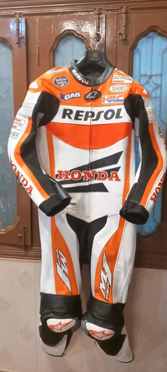 Honda Repsol Racing Motorcycle Riding Gear CE Armored Cowhide Leather Suit