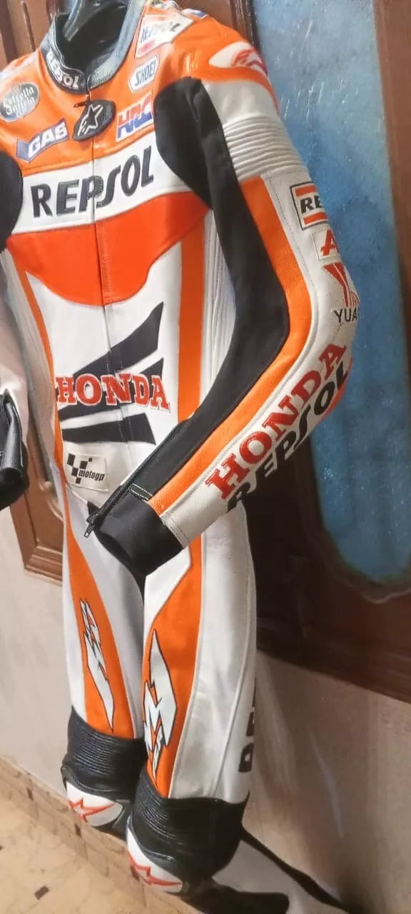 Honda Repsol Racing Motorcycle Riding Gear CE Armored Cowhide Leather Suit