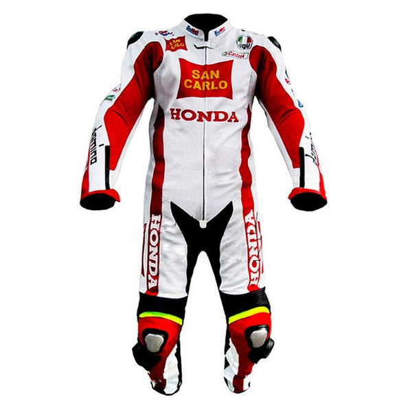 Honda Racing Motorcycle CE Approved Armors Genuine Cowhide Leather Biker Suit