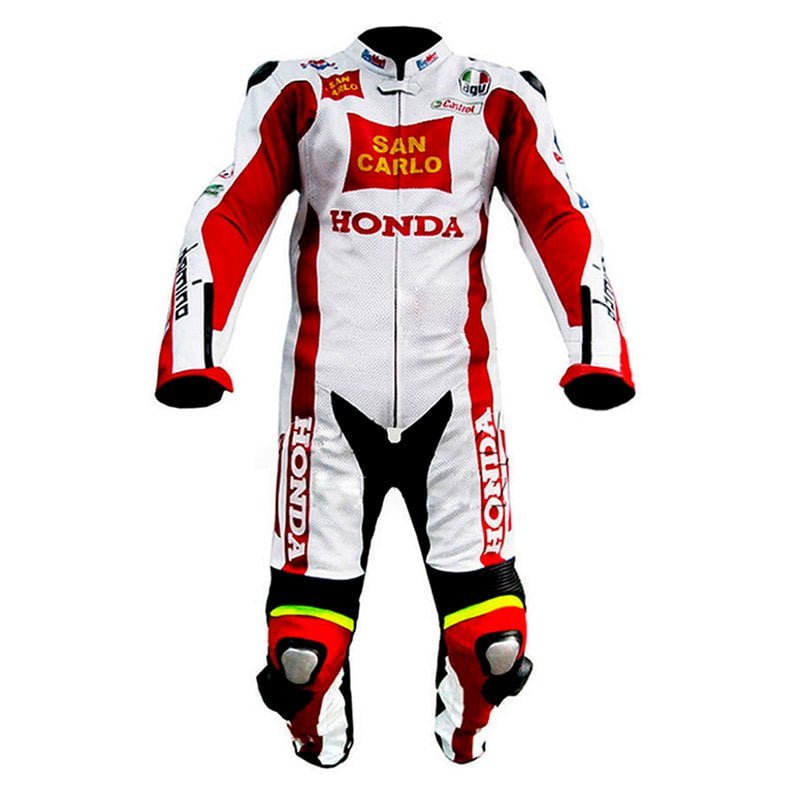 Honda Racing Motorcycle CE Approved Armors Genuine Cowhide Leather Biker Suit