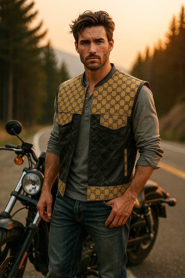 Men’s Luxury G*cci Leather Biker Vest Designer Pattern & Quilted Finish - LEATHER CHAPTER