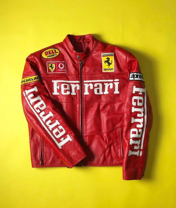 Ferrari Racing Leather Jacket – 100% Genuine Cowhide | F1-Inspired Streetwear - LEATHER CHAPTER