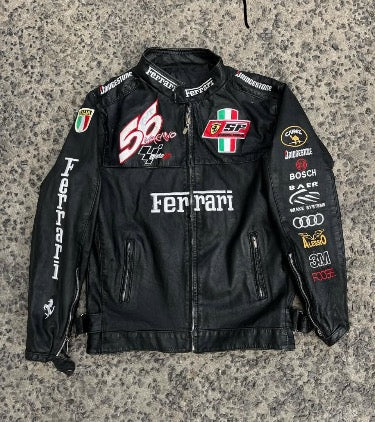 Black Ferrari Racing Leather Jacket – Vintage F1 Style - LEATHER CHAPTER