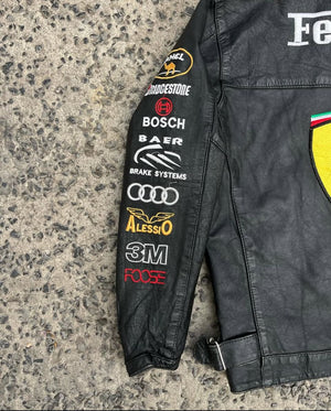 Black Ferrari Racing Leather Jacket – Vintage F1 Style - LEATHER CHAPTER