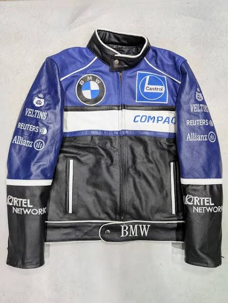 BMW Compaq Racing Leather Jacket – Black & Blue Genuine Leather