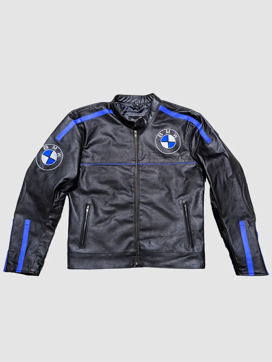 BMW Black & Blue Leather Motorcycle Racing Jacket – Premium Cowhide Biker Gear