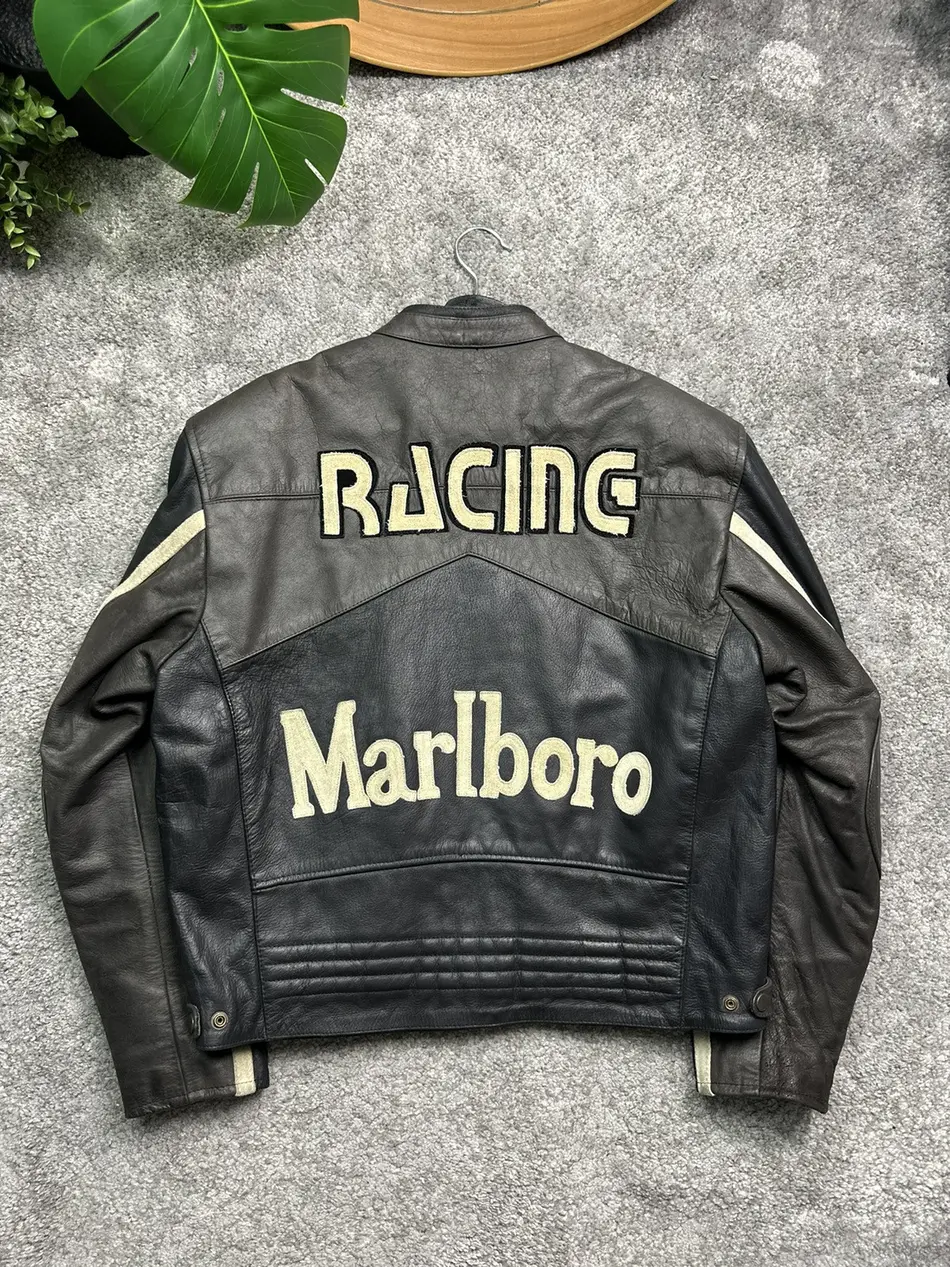 Marlboro Black Racing Motorcycle Leather Jacket – Premium Cowhide Biker Gear