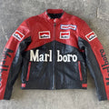 Vintage Marlboro Racing Leather Jacket – Red & Black Cowhide Motorcycle Gear