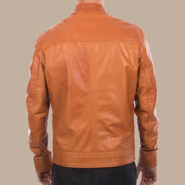 Lambskin Leather Tan Bomber Jacket For Men