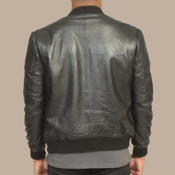 Men's Black Lambskin Leather Stylish Bomber Jacket