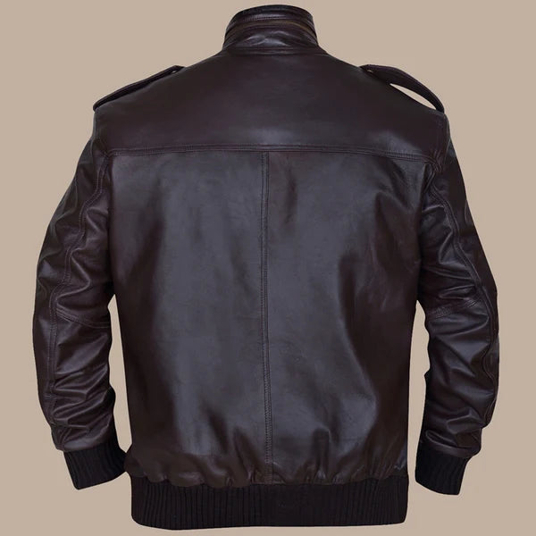 Men’s Dapper Brownish Leather Bomber Jacket