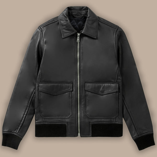 Mens Biker Bomber Leather Jacket
