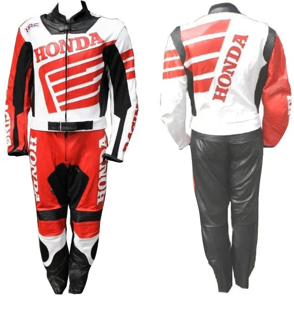 The Honda Motorcycle Red and White Two-Piece Leather Racing Suit