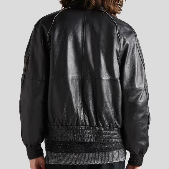 Embellished Leather Bomber Jacket