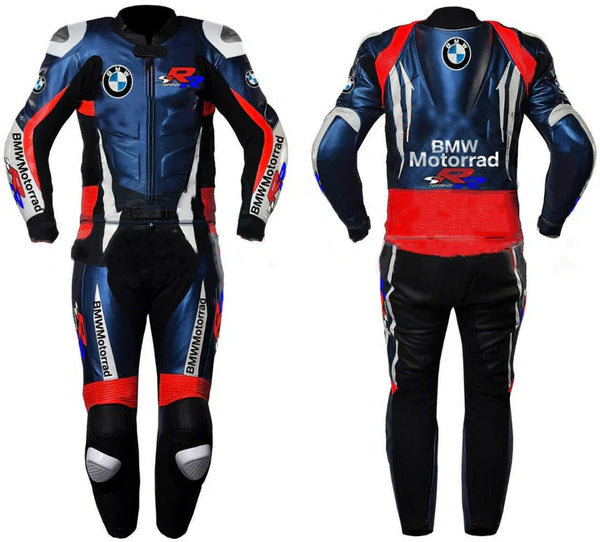 BMW Racing Motorcycle Blue CE Approved Armors Cowhide Leather Biker Suit