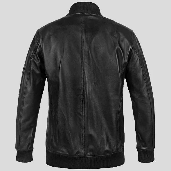 Ma-1 Leather Bomber Jacket Black