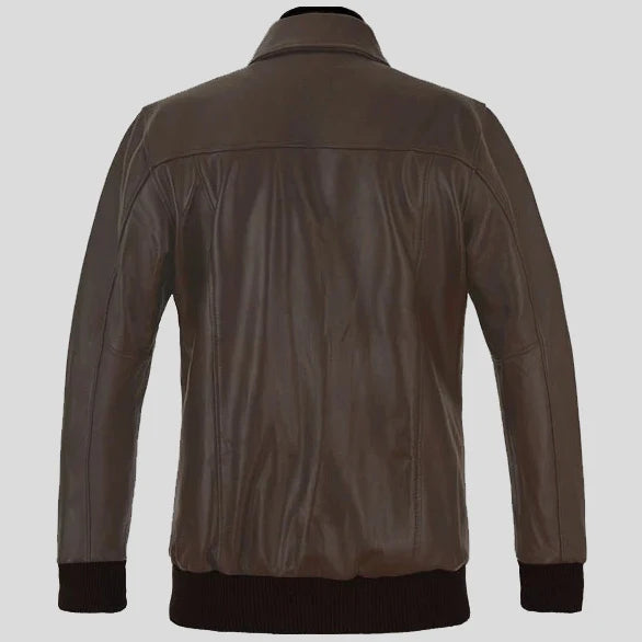 Men Brown Bomber Leather Jacket