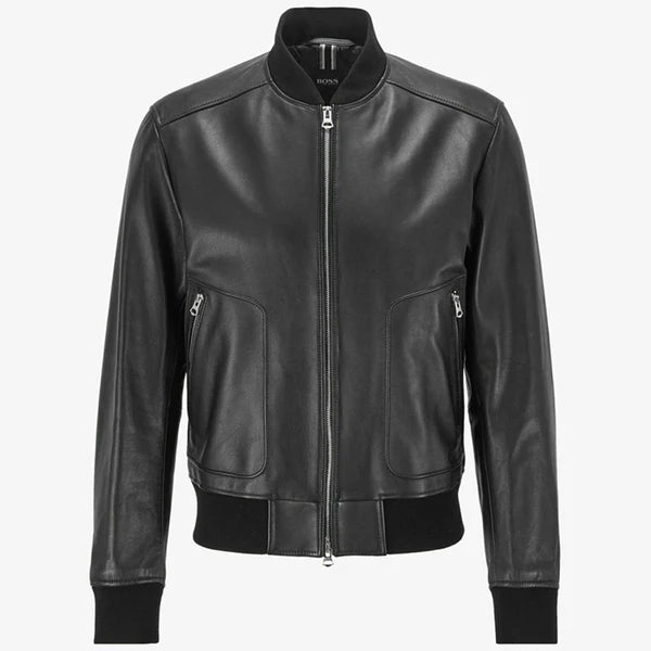Men’s Black Leather Bomber Jacket