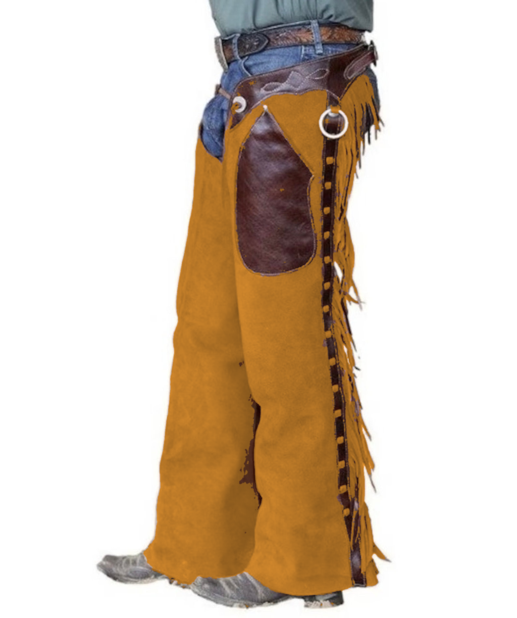 Leather Chap Brown Suede Fringes Style Braided Chap Western Cowboy Chap Horse Riding Chap Gifts For Men , Gifts For Cowboy