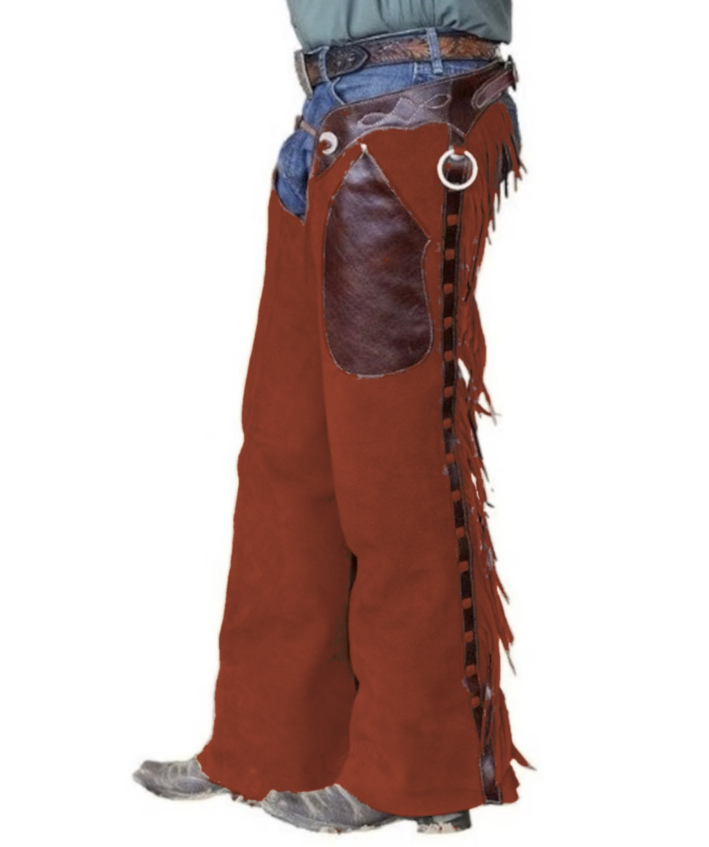 Leather Chap Brown Suede Fringes Style Braided Chap Western Cowboy Chap Horse Riding Chap Gifts For Men , Gifts For Cowboy