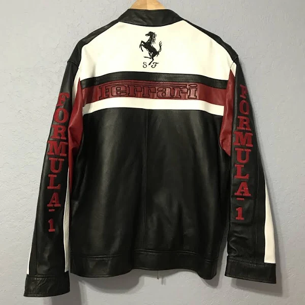Ferrari Formula 1 Racing Leather Jacket – Black, White & Red Motorsport Outerwear - LEATHER CHAPTER